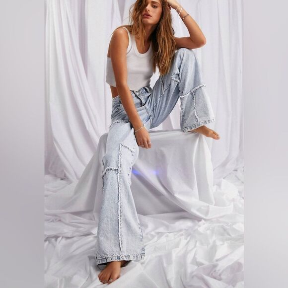 ASOS DESIGN cotton blend relaxed dad jean with frayed patchwork size 36/32 - Picture 5 of 6